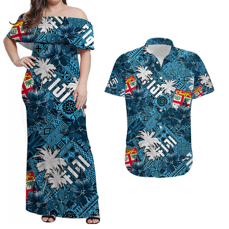 Matching Outfits For Couples Fiji Hibiscus Combo Dress And Shirt Hawaii Style No.1