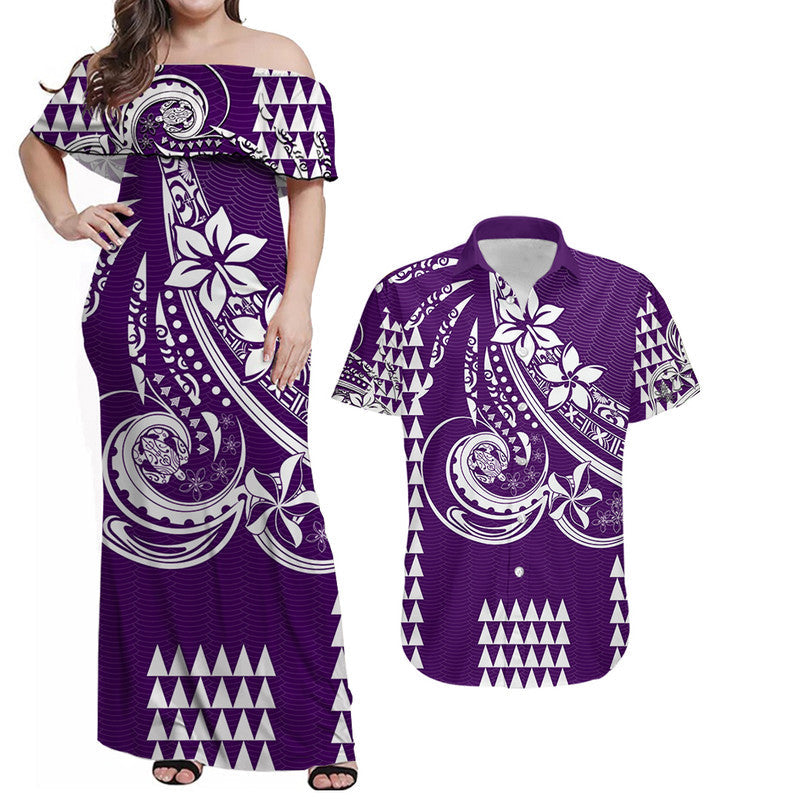 Hawaii Matching Outfit For Couples Kakau Hawaiian Polynesian Combo Dress And Shirt Purple