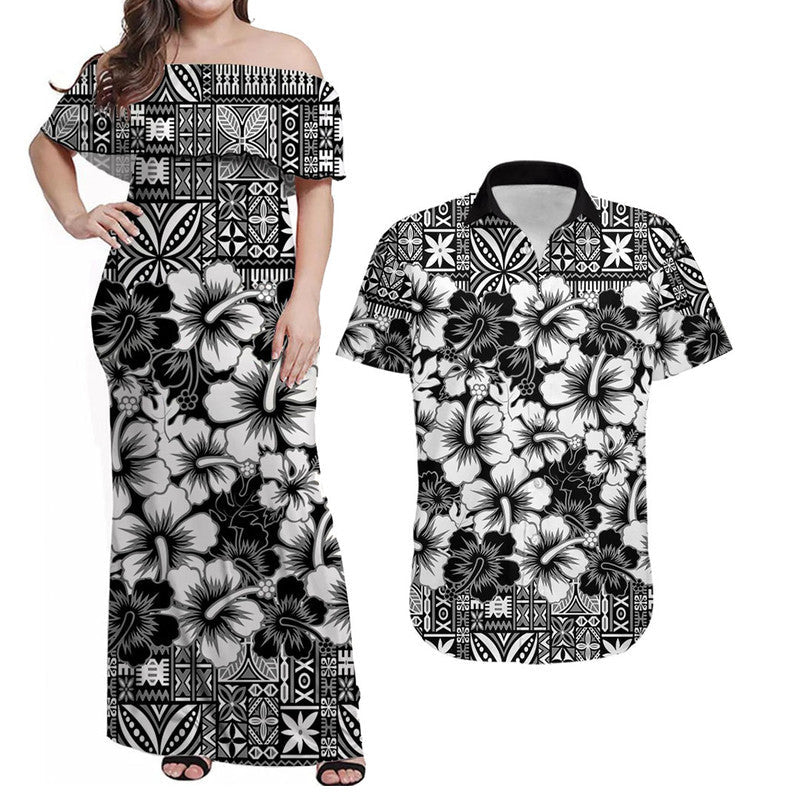 Matching Outfits For Couples Fiji Hibiscus Festival Combo Dress And Shirt Black