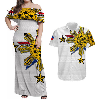 Matching Outfits For Couples Filipino Combo Dress And Shirt Tribal White Style