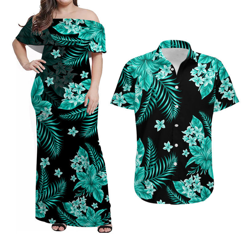Hawaiian Matching Outfits For Couples Hawaii Summer Colorful Combo Dress And Shirt Turquesa