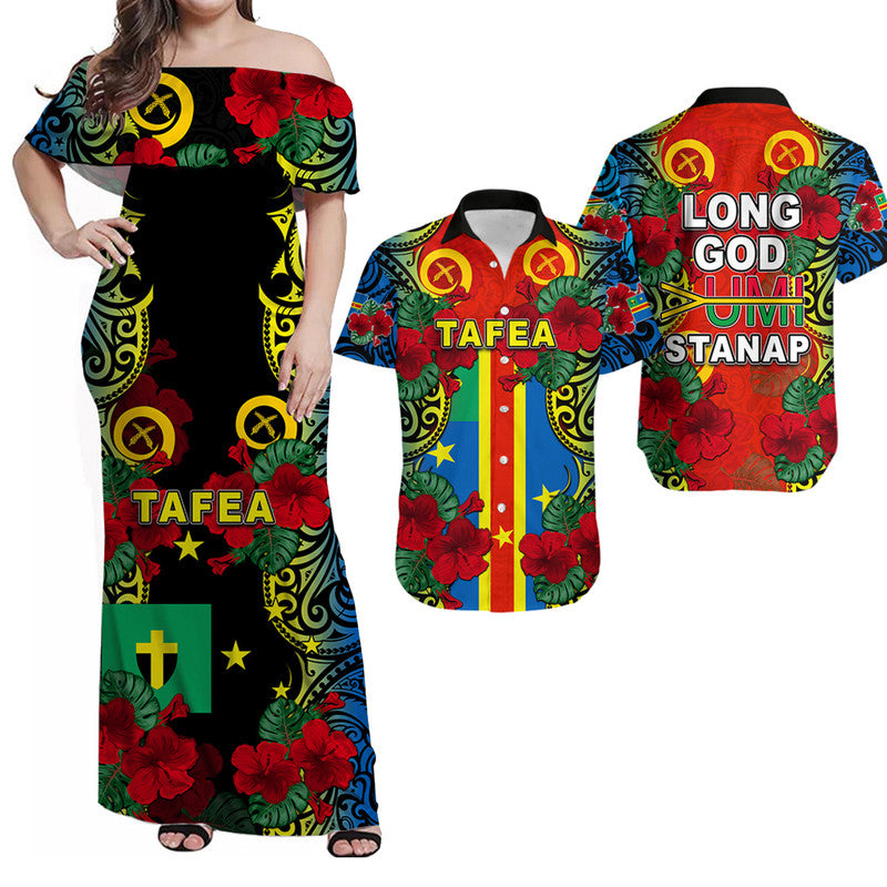 Matching Outfits For Couples Vanuatu Tafea And Hibiscus Combo Dress And Shirt