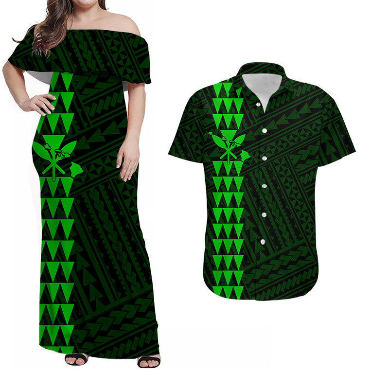 Hawaiian Matching Outfits For Couples Hawaiian Kakau Combo Dress And Shirt Simple Style No.8
