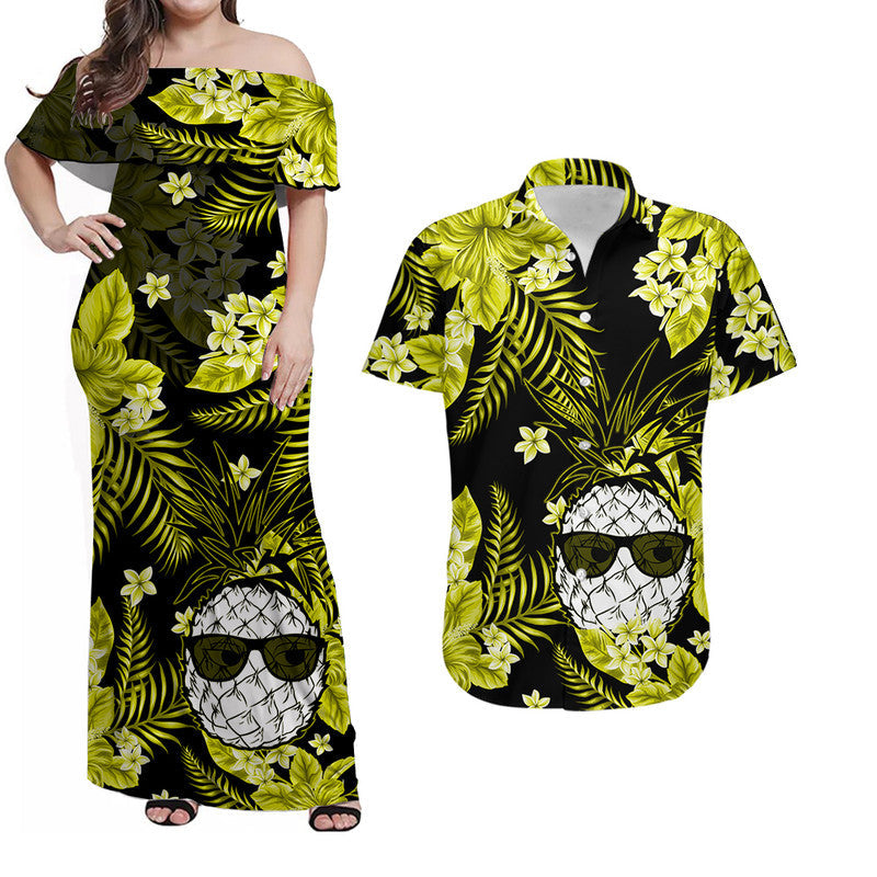 Hawaii Matching Clothes For Couples Hawaii Summer Colorful Pineapple Combo Dress And Shirt Yellow