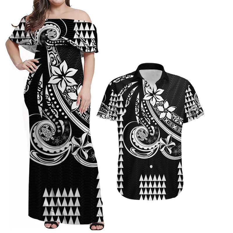 Hawaiian Matching Outfits For Couples Kakau Hawaiian Polynesian Combo Dress And Shirt Black