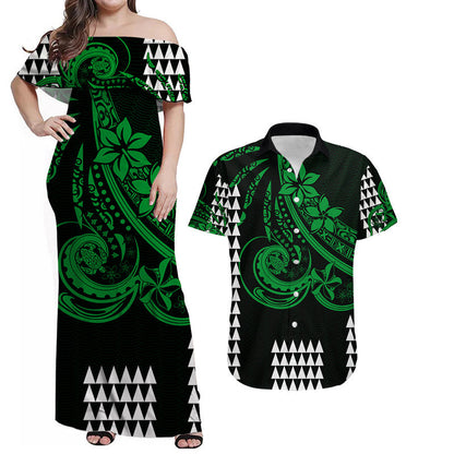 Matching Hawaiian Outfits For Couples Kakau Hawaiian Polynesian Combo Dress And Shirt Green