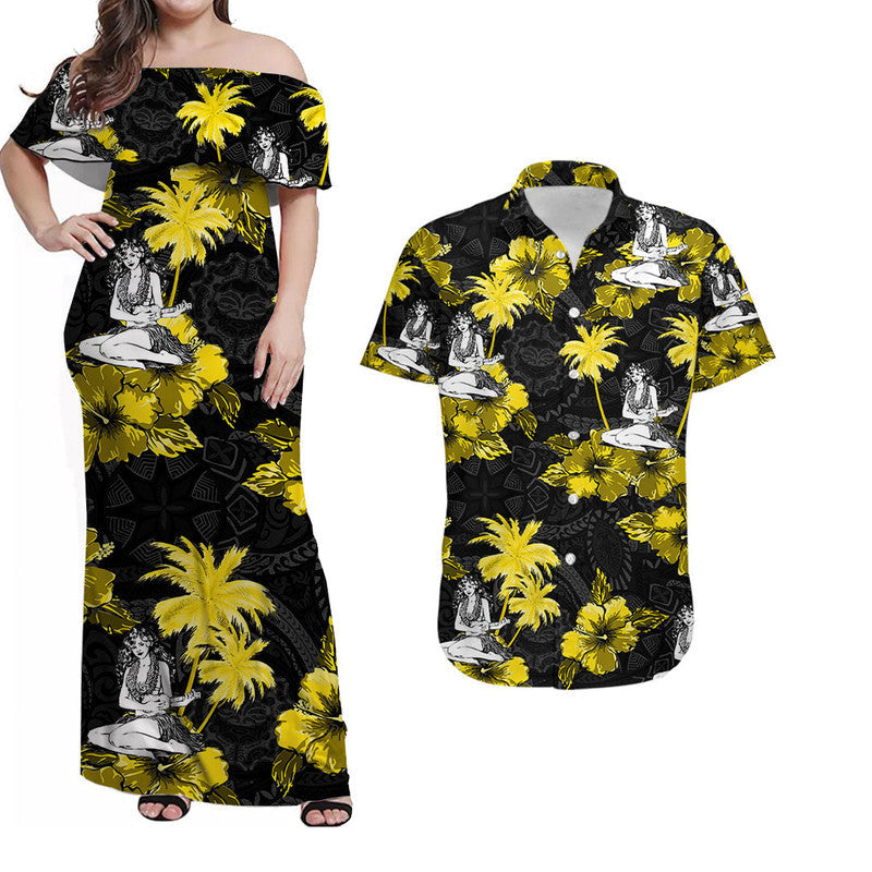 Hawaiian Matching Couple Outfits Hawaii Summer Hula Girl Dress And Shirt No.5