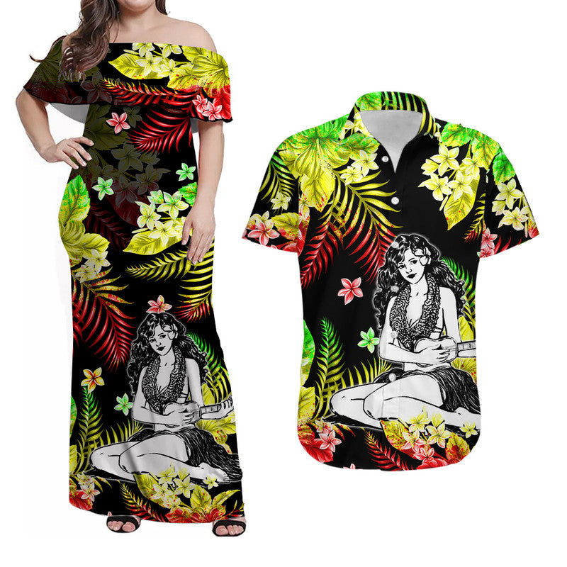Hawaiian Matching Outfits For Couples Hawaii Summer Colorful Hula Girl Combo Dress And Shirt Reggage