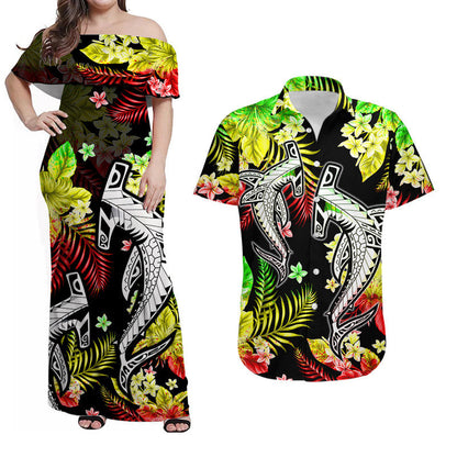 Hawaii Matching Clothes For Couples Hawaii Summer Colorful Shark Combo Dress And Shirt Reggage
