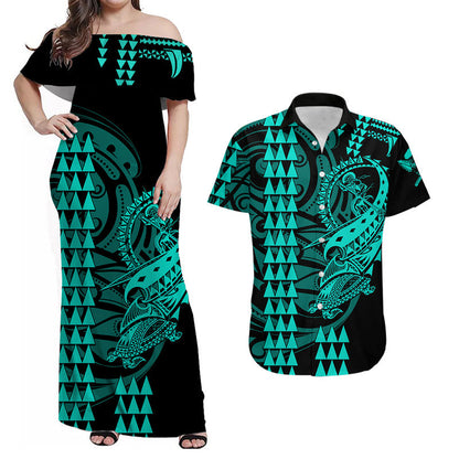 Hawaii Matching Clothes For Couples Hawaii Polynesian Warrior Kakau Combo Dress And Shirt Green