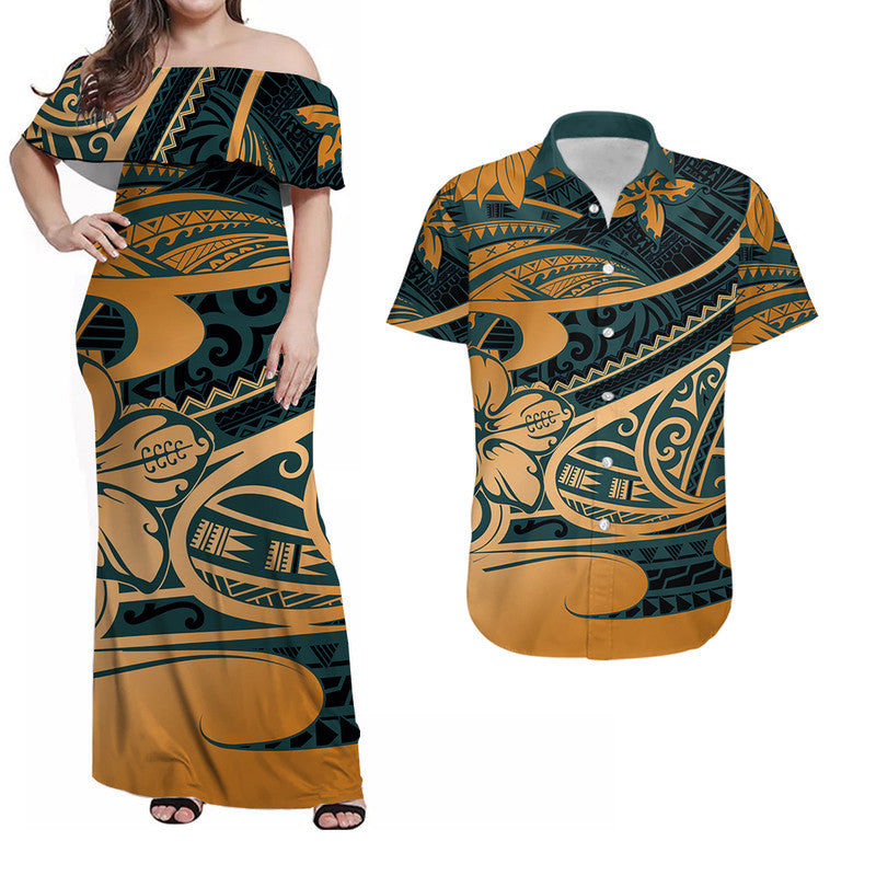 Hawaii Matching Outfits For Couples Polynesian Tribal Combo Dress And Shirt