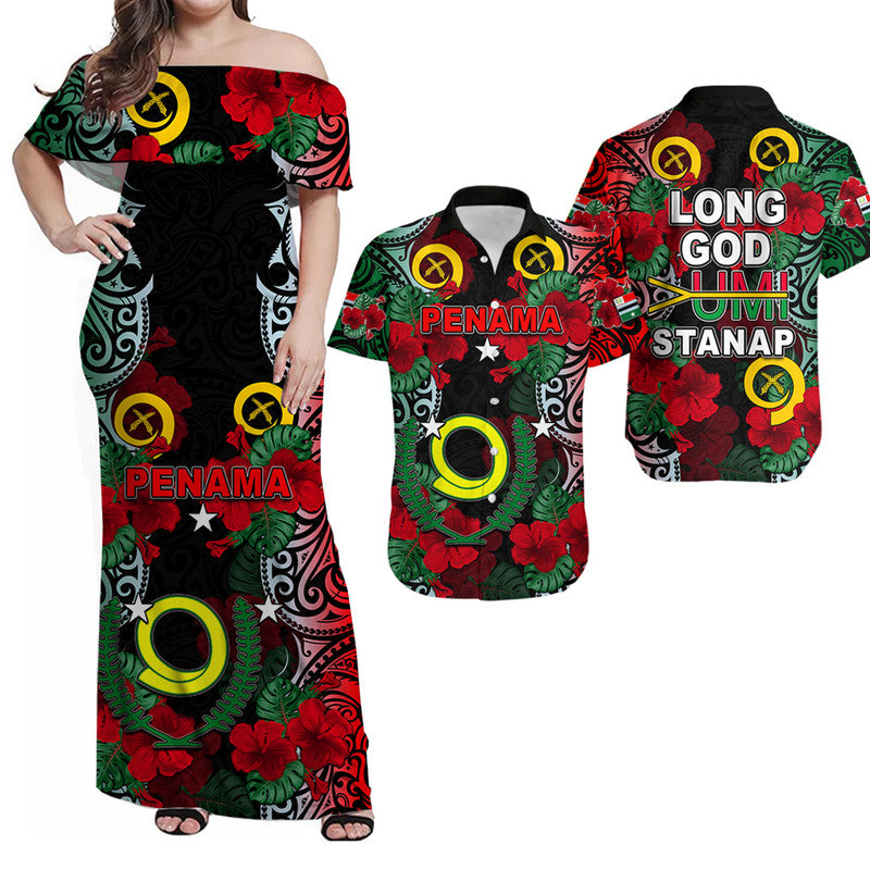 Matching Outfits For Couples Vanuatu Penama And Hibiscus Combo Dress And Shirt