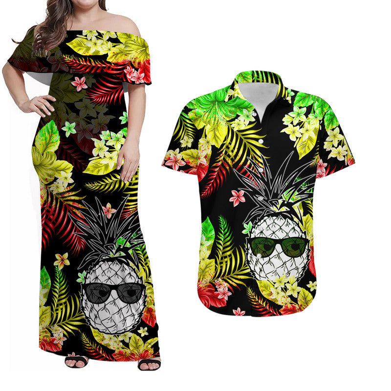 Hawaii Matching Clothes For Couples Hawaii Summer Colorful Pineapple Combo Dress And Shirt Reggage