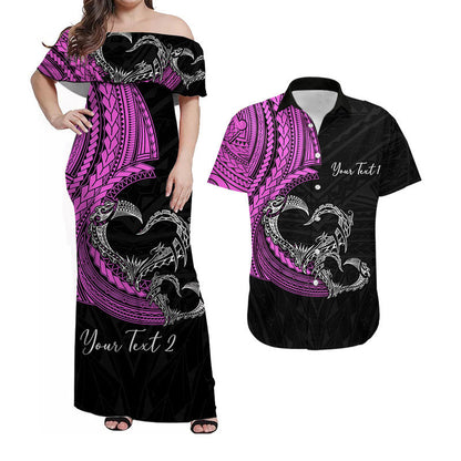 (Custom Personalised) Matching Outfits For Couples Polynesian Valentine Combo Dress And Shirt Heart Tattoo Pink Style