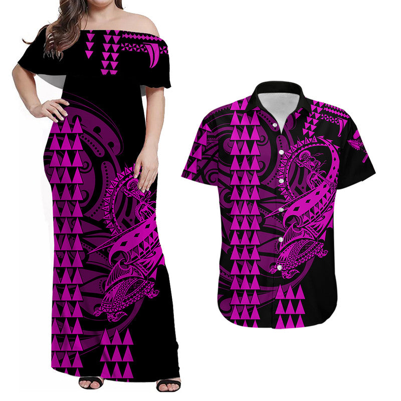 His And Her Matching Outfits Hawaii Polynesian Warrior Kakau Combo Dress And Shirt Purple
