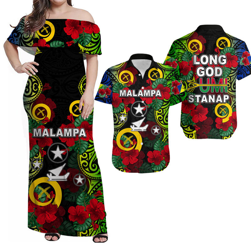 Matching Clothes For Couples Vanuatu Malampa And Hibiscus Combo Dress And Shirt