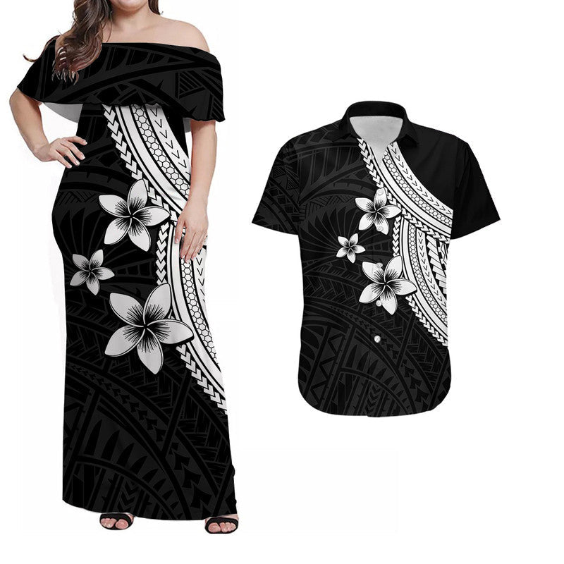Polynesian Combo Dress And Shirt With Plumeria Flower White