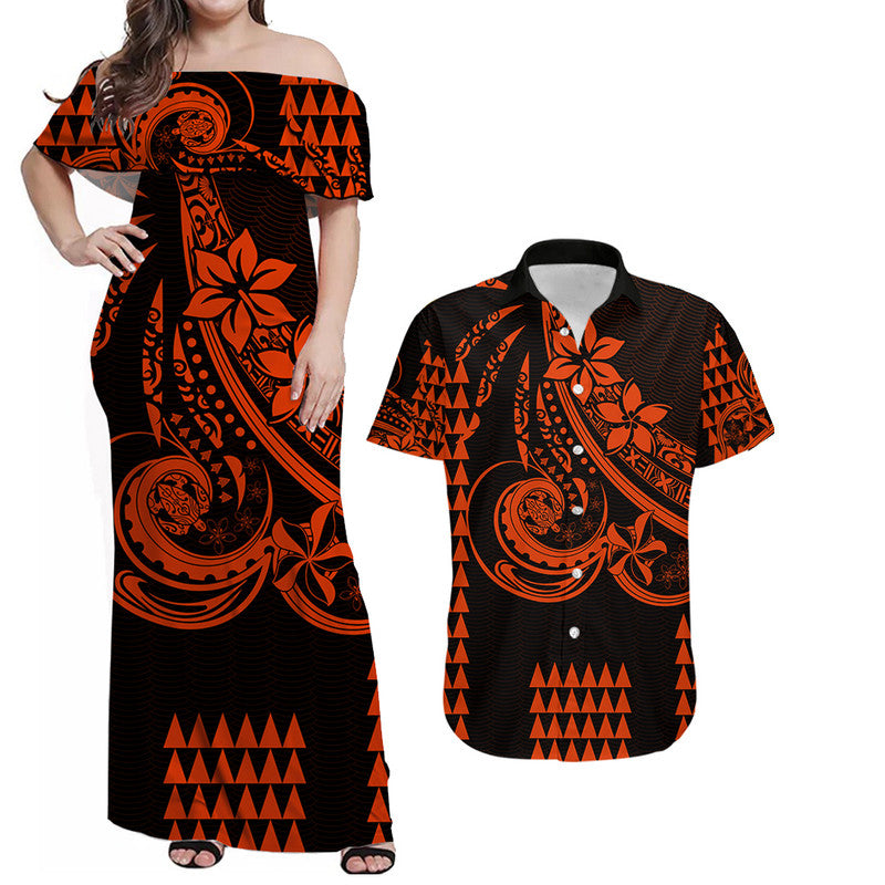 Hawaii Matching Clothes For Couples Kakau Hawaiian Polynesian Combo Dress And Shirt Orange