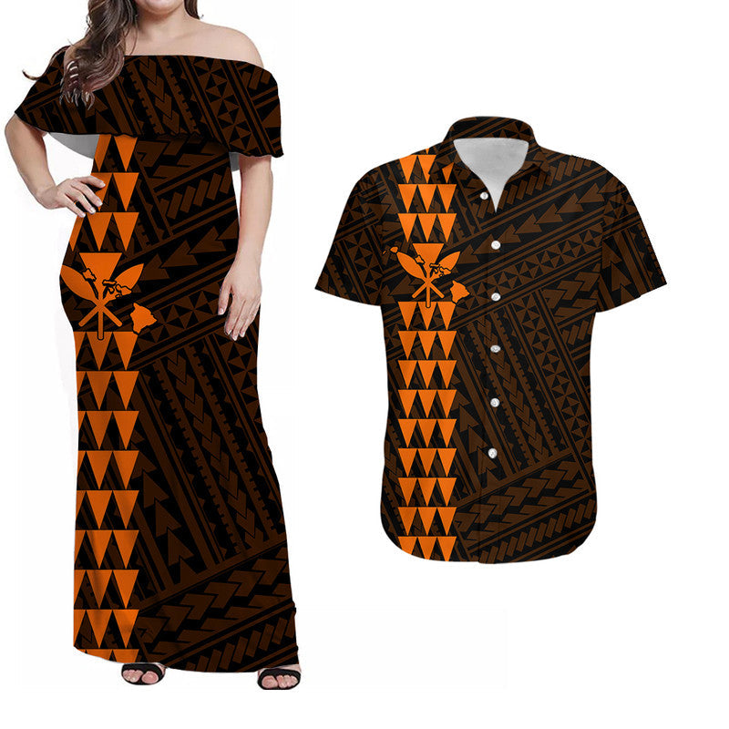 Polynesian Couple Outfits Hawaiian Kakau Combo Dress And Shirt Simple Style No.4