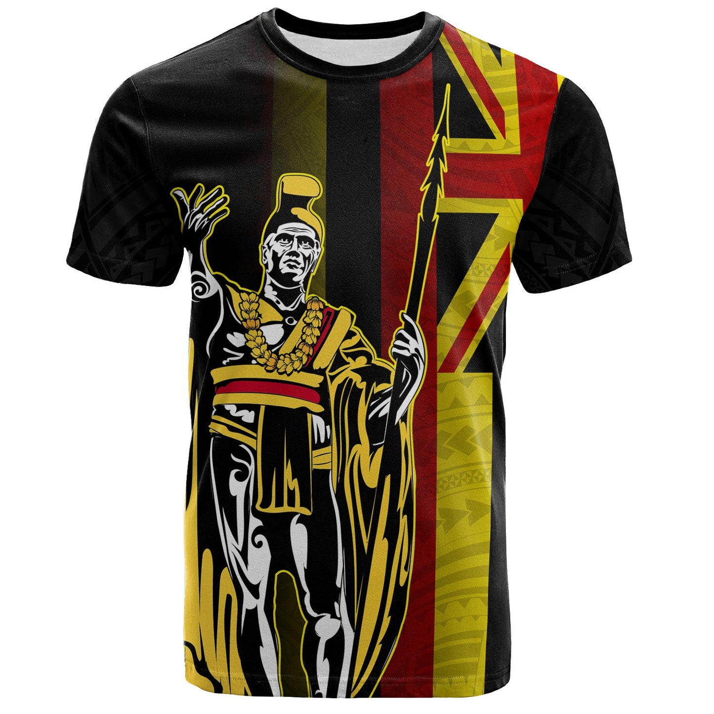 Hawaii T-Shirt King Kamehameha Gold Flag Island Royalty Style Short Sleeve Shirt