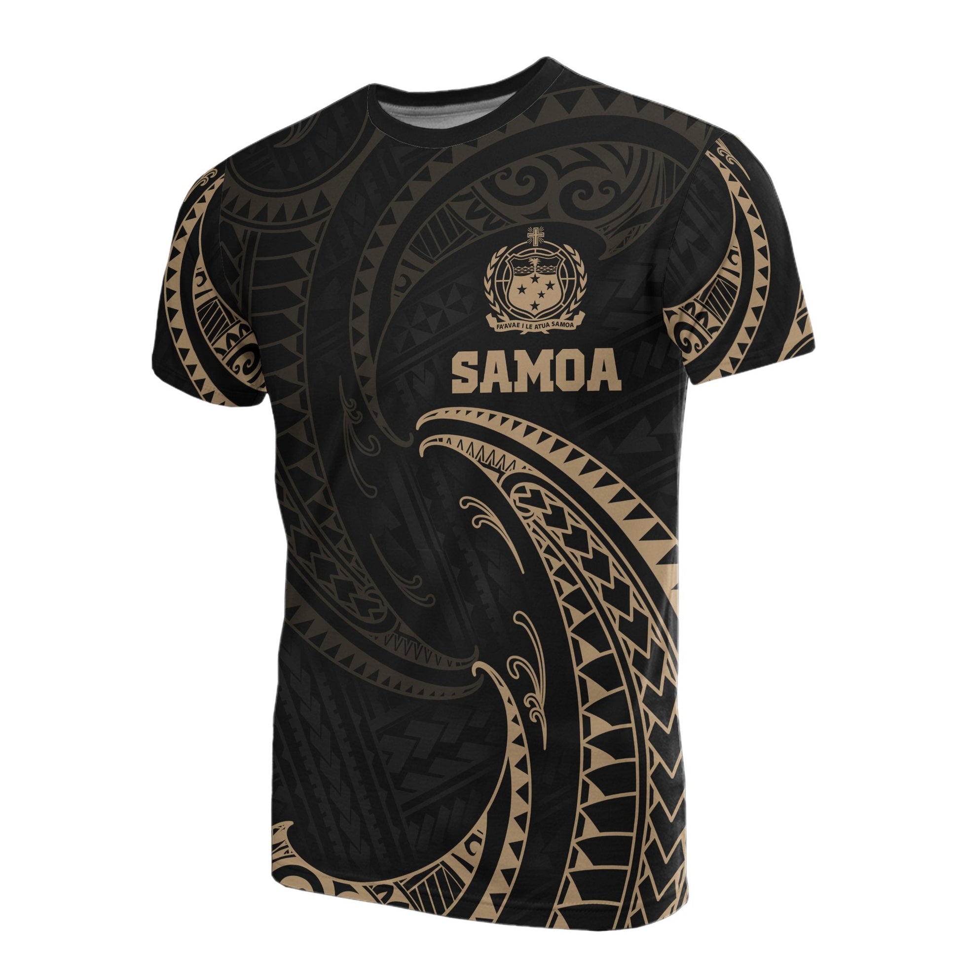 Samoa Polynesian All Over T - Shirt - Gold Tribal Wave