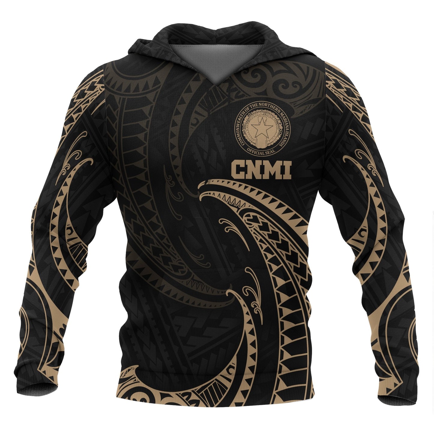 Northern Mariana Islands Polynesian Hoodie Gold Tribal Wave