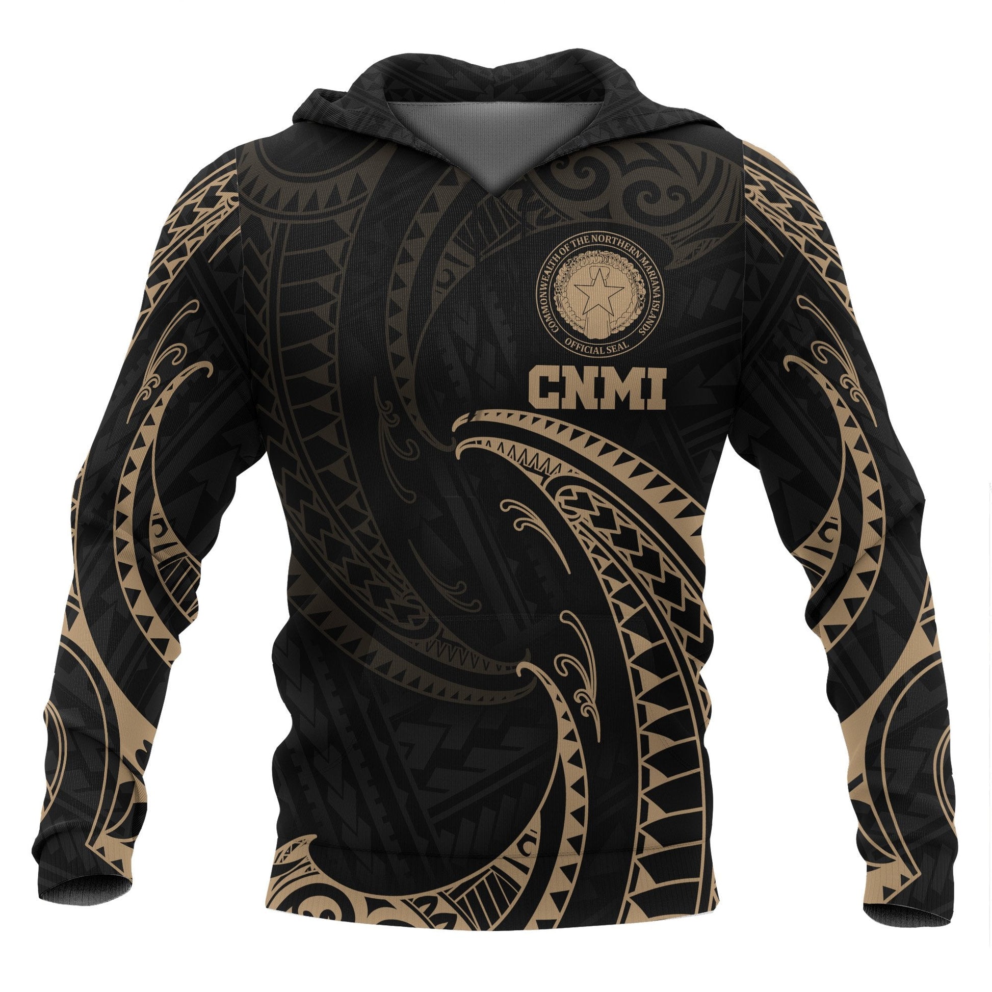 Northern Mariana Islands Polynesian Hoodie Gold Tribal Wave