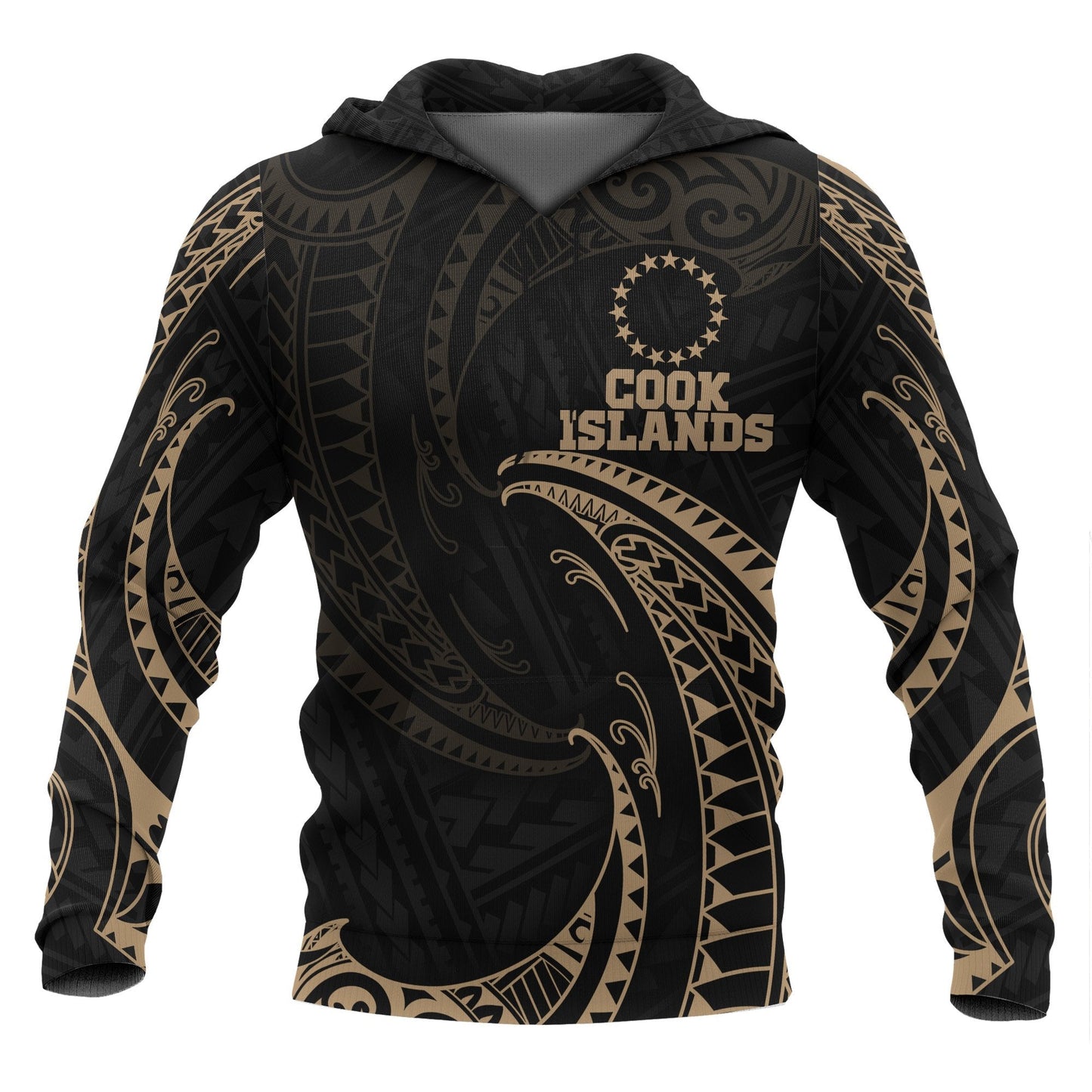 Cook Islands Polynesian Hoodie Gold Tribal Wave