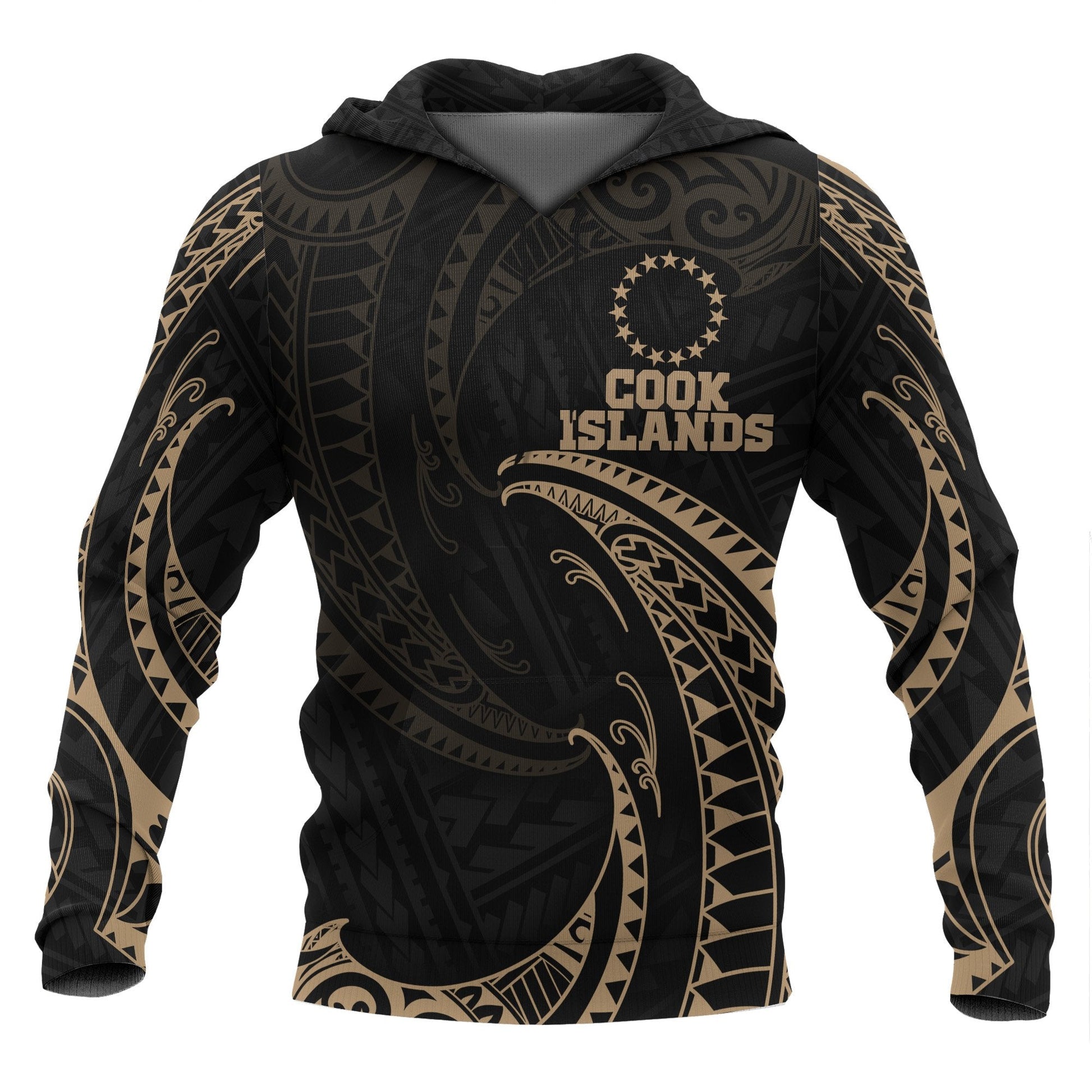 Cook Islands Polynesian Hoodie Gold Tribal Wave