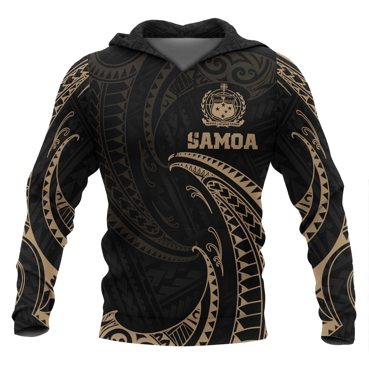 Samoa Polynesian Hoodie Gold Tribal Wave