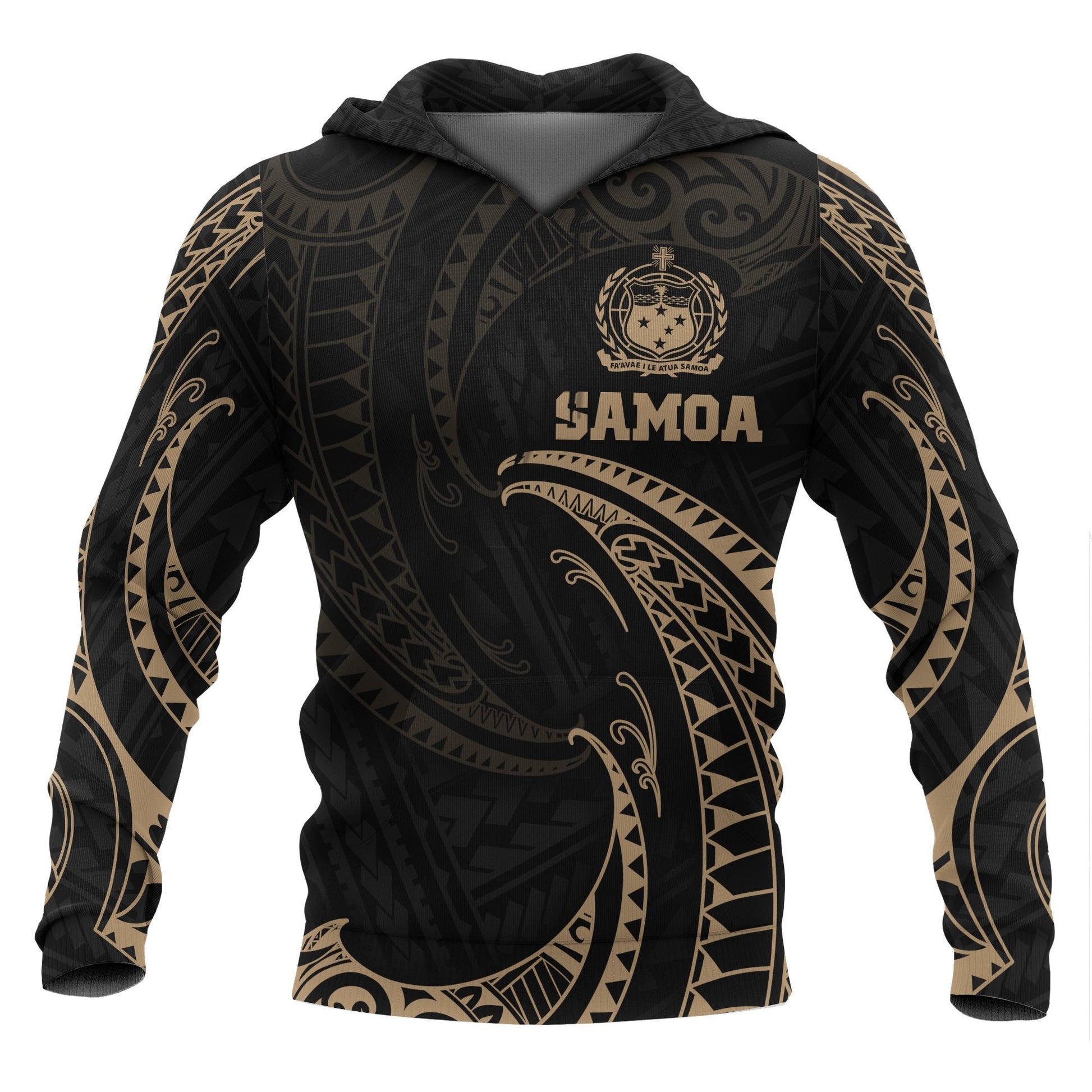 Samoa Polynesian Hoodie Gold Tribal Wave