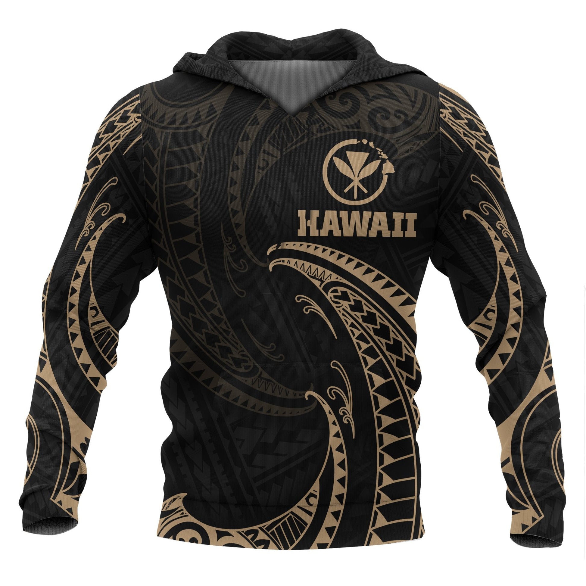 Hawaii Polynesian Hoodie Gold Tribal Wave