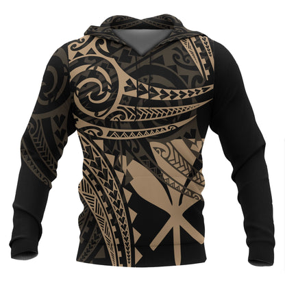 Hawaii Polynesian Hoodie Gold Tribal Pattern