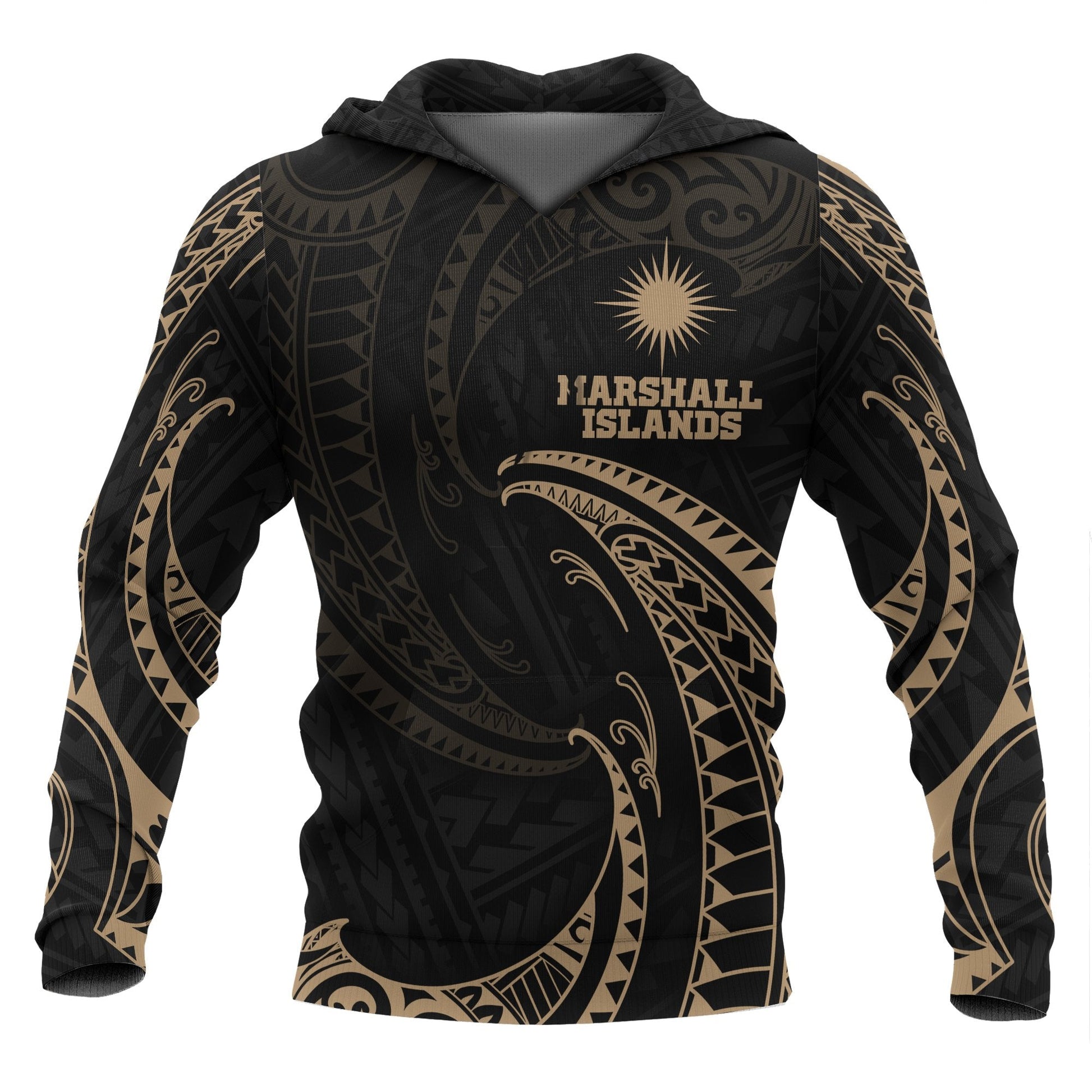 Marshall Islands Polynesian Hoodie Gold Tribal Wave