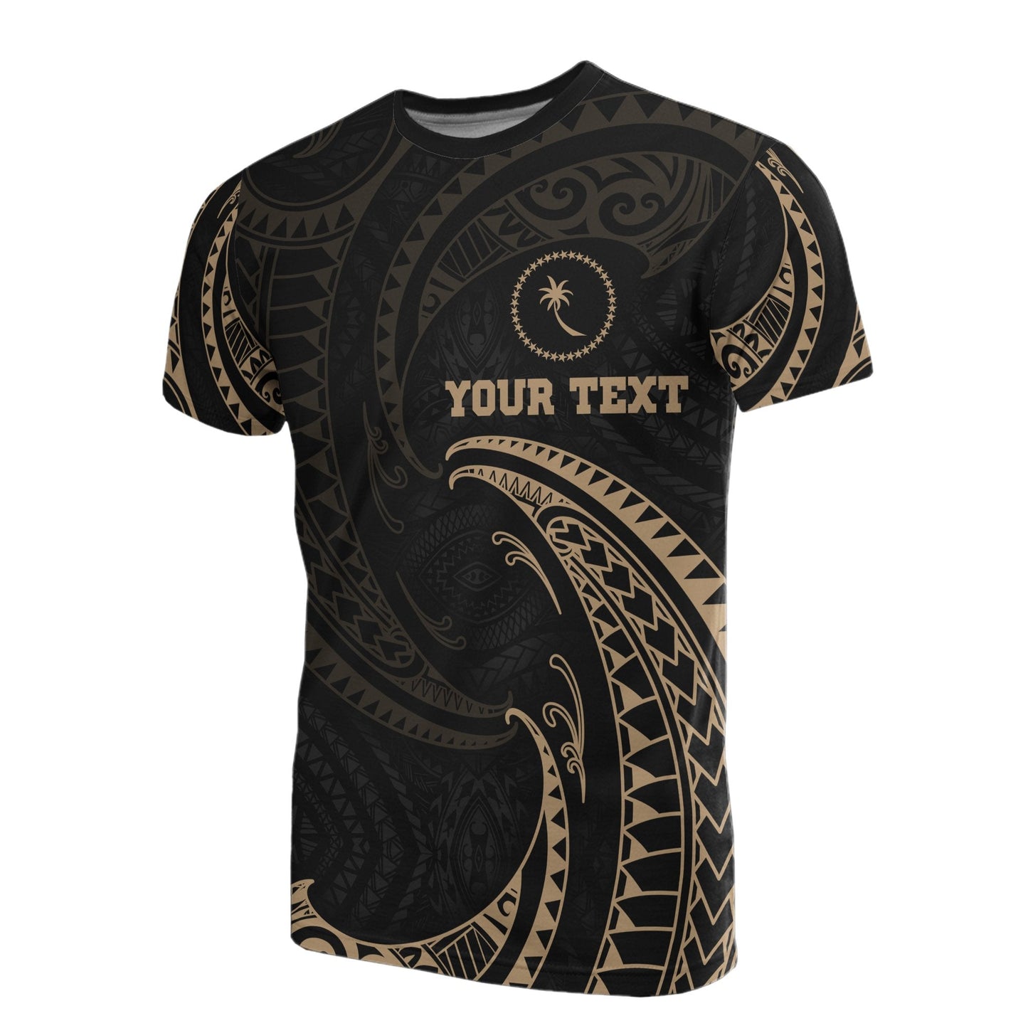 Chuuk Micronesia All Over Personalised Custom T - Shirt - Gold Tribal Wave