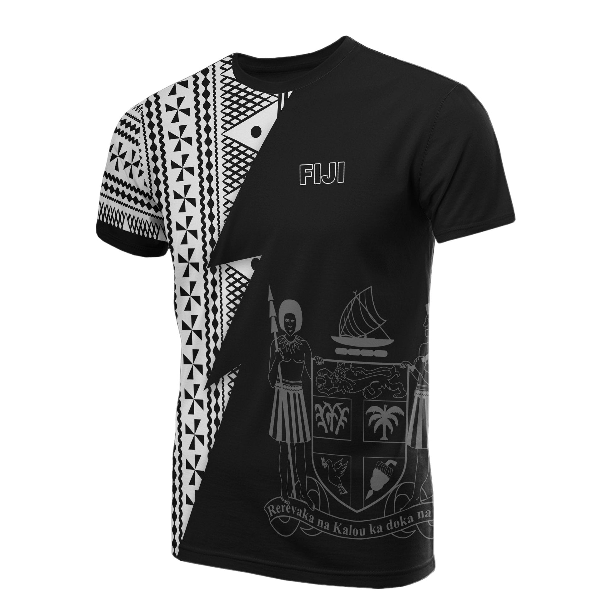 Fiji All Over T - Shirt - Fiji Coat Of Arms Melanesian Pattern Flash