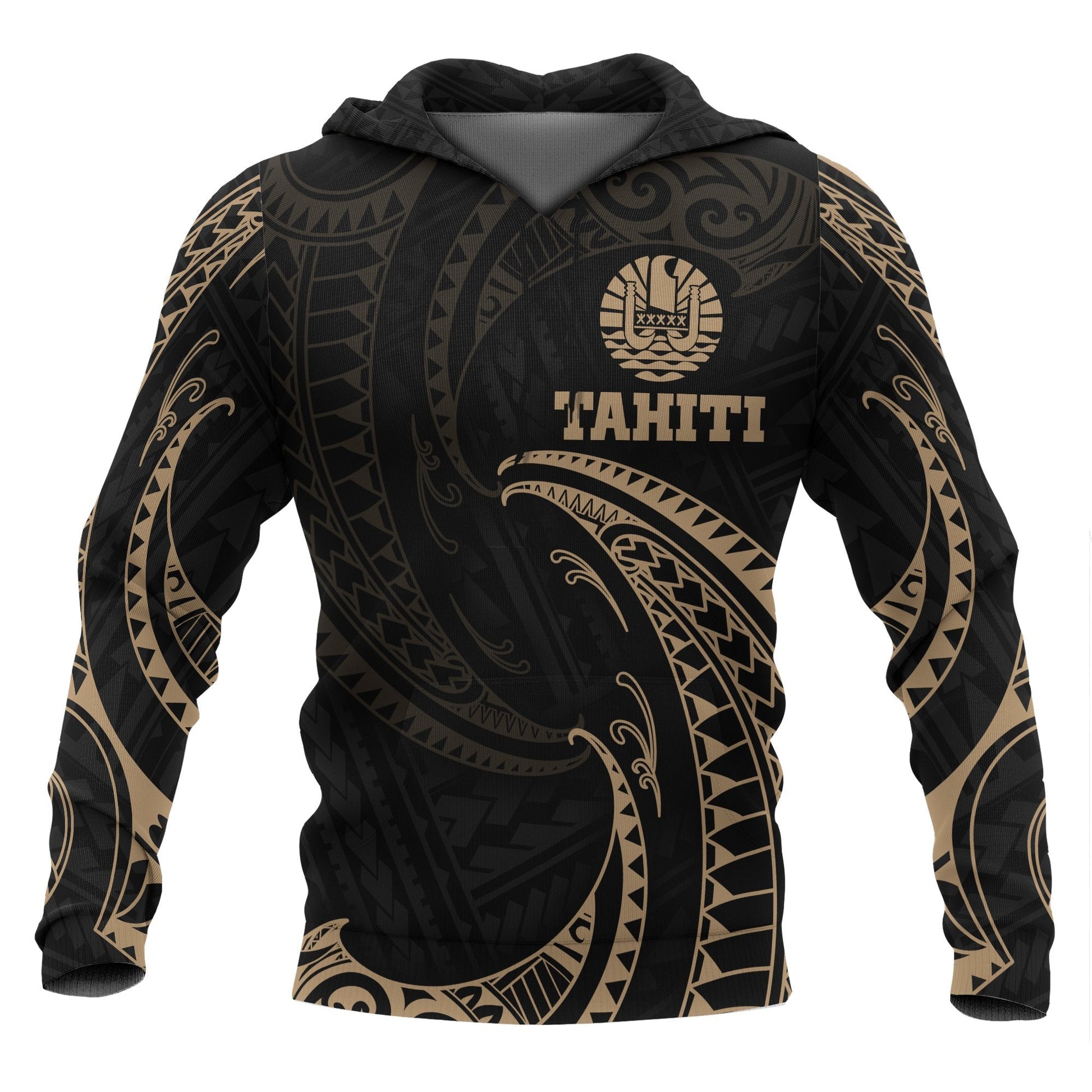 Tahiti Polynesian Hoodie Gold Tribal Wave