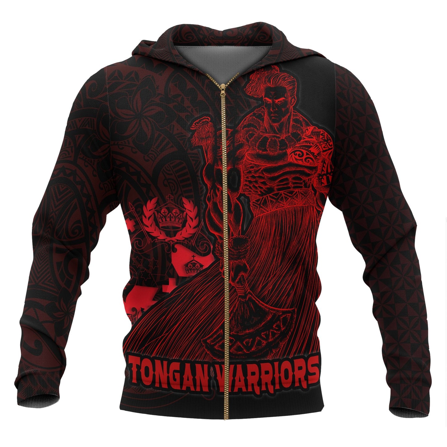 Tonga Polynesian All Over Zip Up Hoodie Tongan Warriors