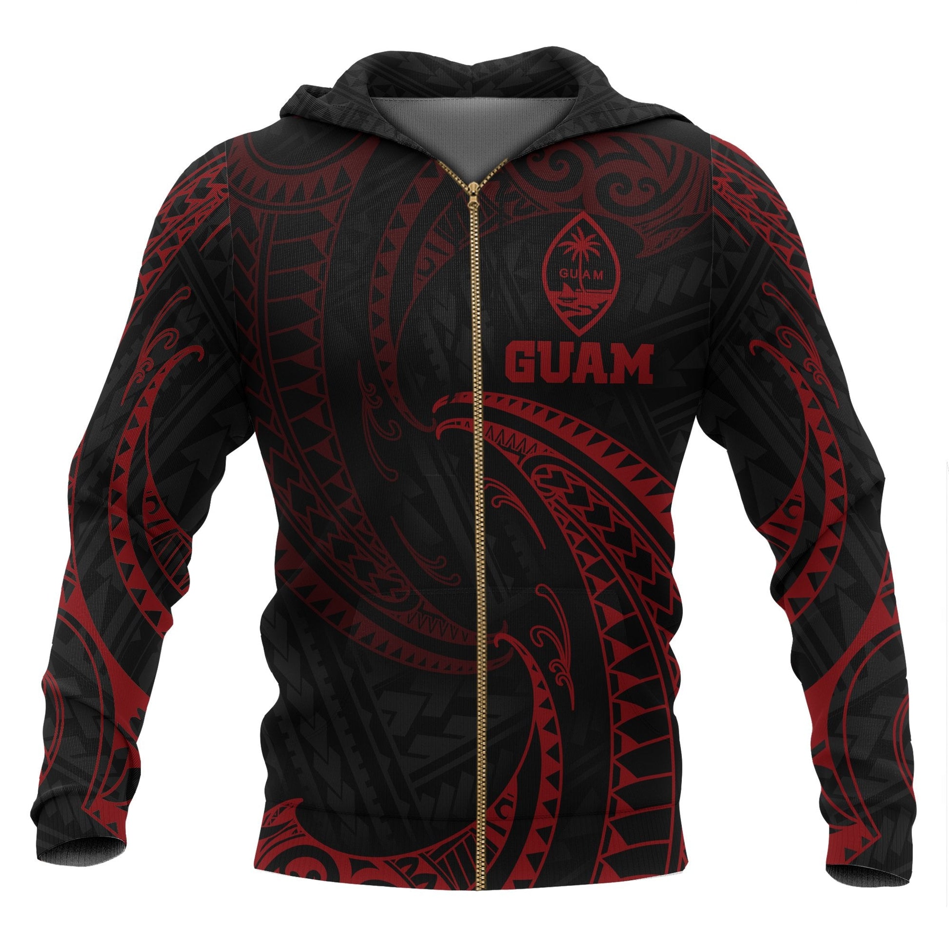 Guam Polynesian Zip Up Hoodie Red Tribal Wave