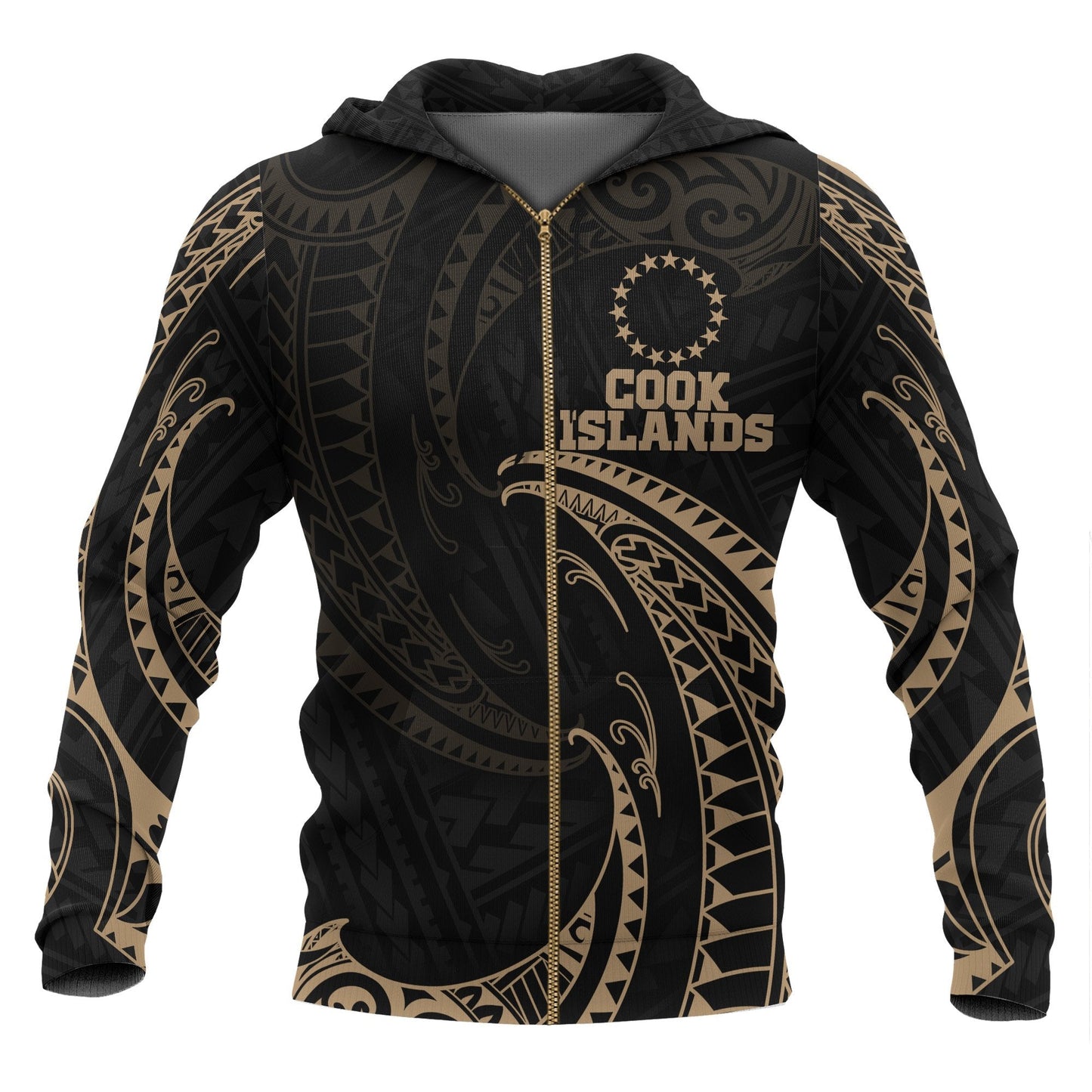 Cook Islands Polynesian Zip Up Hoodie Gold Tribal Wave