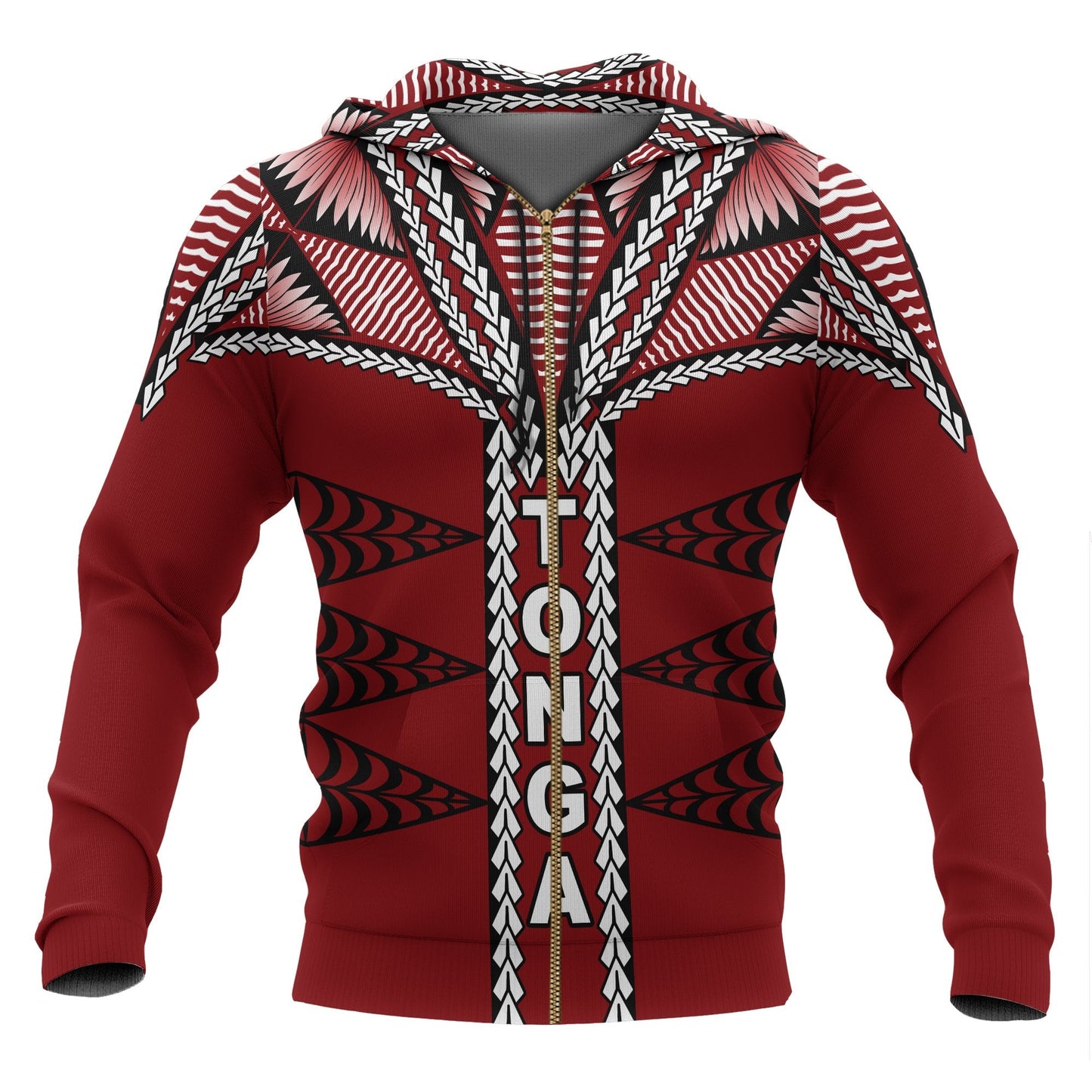 Tonga Polynesian All Over Zip Up Hoodie Tongan Ngatu Pattern