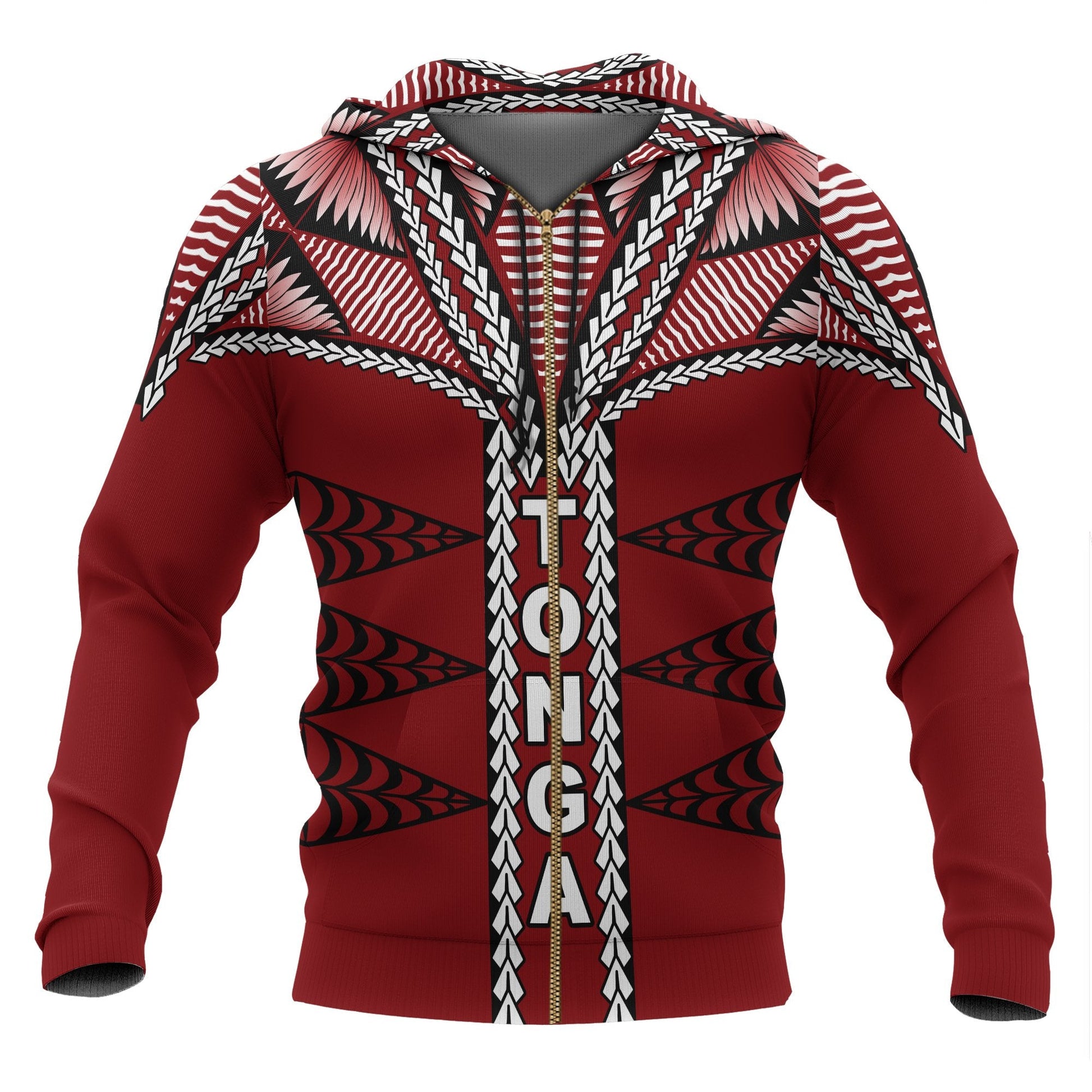 Tonga Polynesian All Over Zip Up Hoodie Tongan Ngatu Pattern