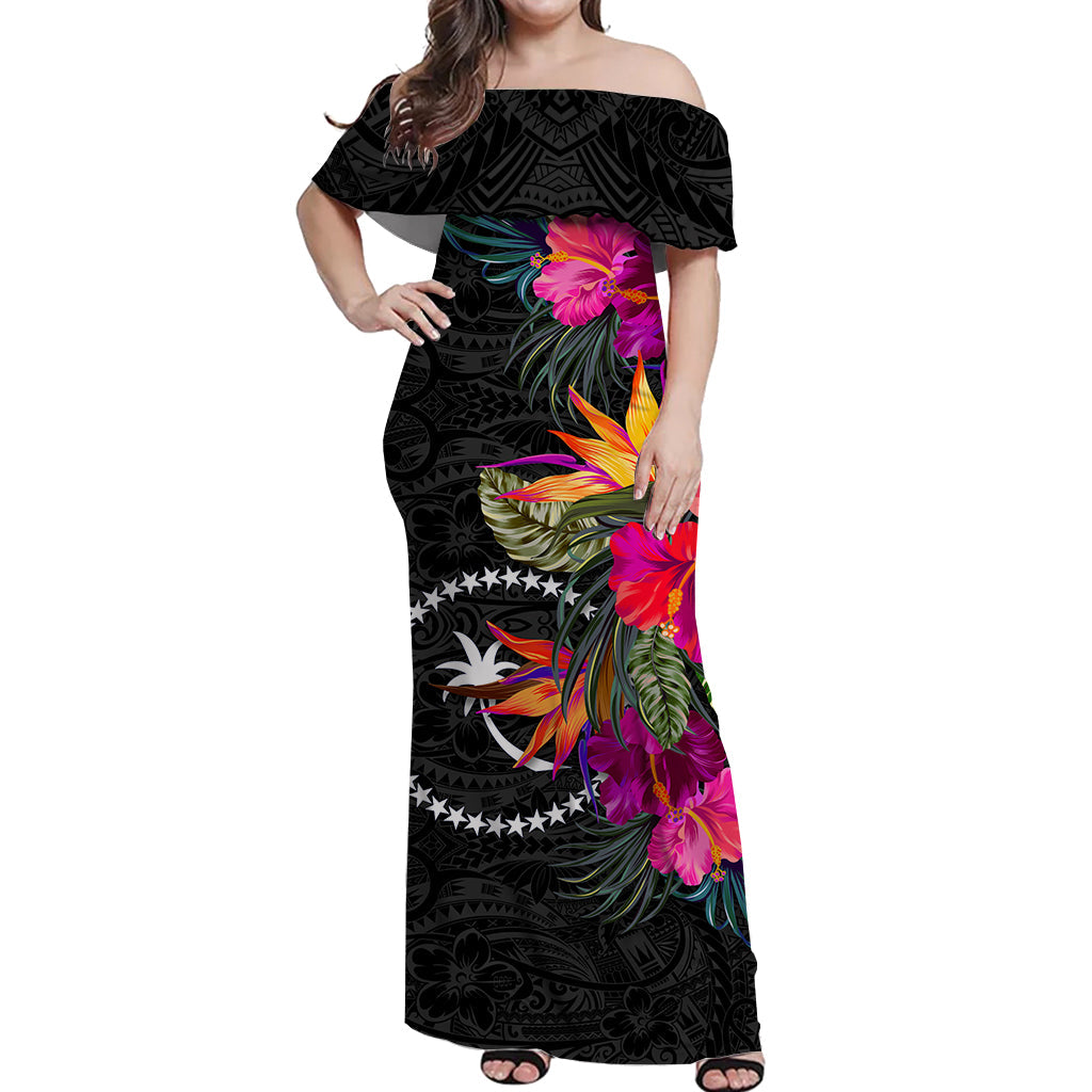 Chuuk Hibiscus Polynesian Tribal Women Off Shoulder Long Dress