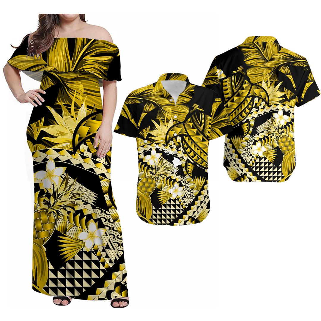 Matching Hawaiian Outfits (Custom Personalised) Polynesian Hawaiian With Turtle Combo Dress And Shirt No.2