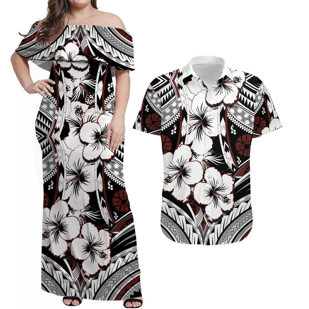 Matching Outfits For Couples Hibiscus Combo Dress And Shirt Fiji Patterns