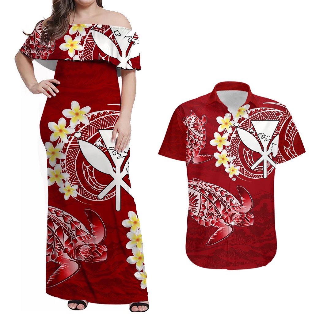 Hawaii Matching Outfits For Couples Polynesian Hawaiian Kanaka Maoli Combo Dress And Shirt No.2