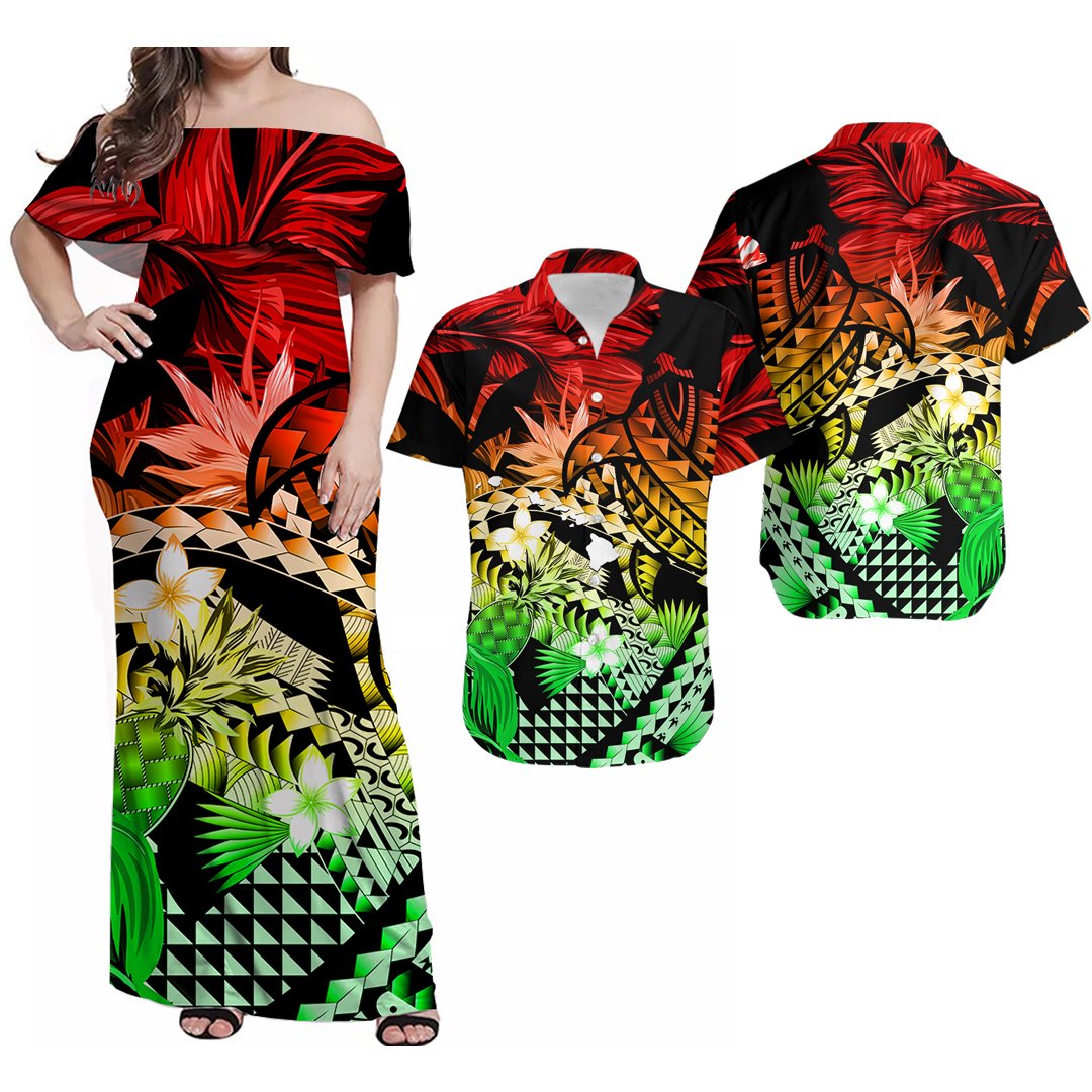 Matching Hawaiian Outfits (Custom Personalised) Polynesian Hawaiian With Turtle Combo Dress And Shirt No.4