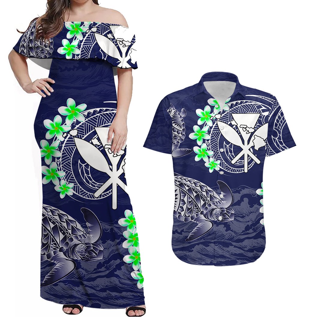 Hawaii Matching Outfits For Couples Polynesian Hawaiian Kanaka Maoli Combo Dress And Shirt No.1