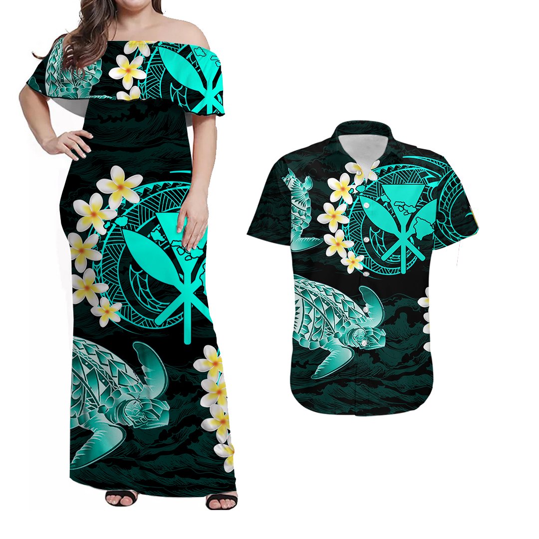 His And Her Matching Outfits Polynesian Hawaiian Kanaka Maoli Combo Dress And Shirt No.4