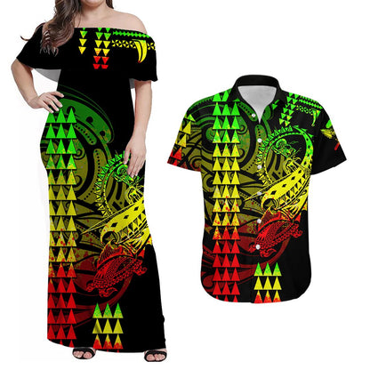 Polynesian Couple Outfits Hawaii Polynesian Warrior Kakau Combo Dress And Shirt Reggage